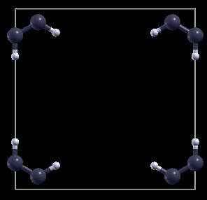 C6H6 aus Abinit. Das Molekül ist an den Ecken der Einheitszelle in vier Teile zerteilt.