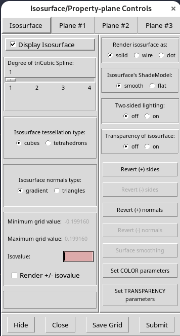 Isosurface Menü in XCrysDen